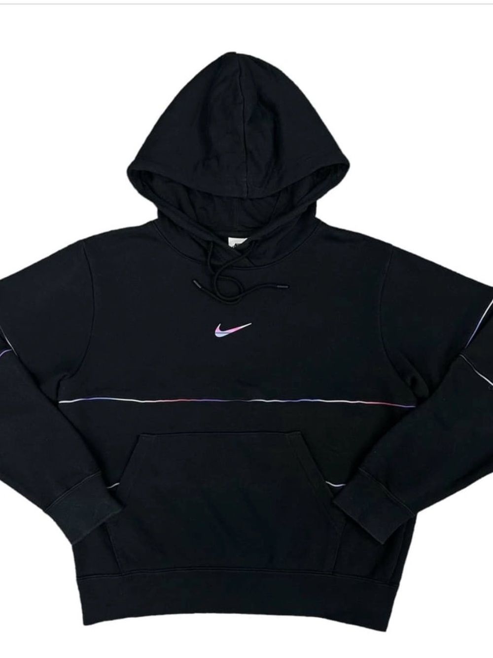 Nike Black Hoodie with Pink Swoosh and Multicolor Stitching Women’s Size Medium